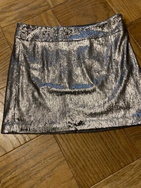 Halston Heritage Metallic Sequin Silver Mini Skirt